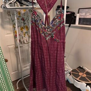 Prana Red Embellished Pleated Mini Dress